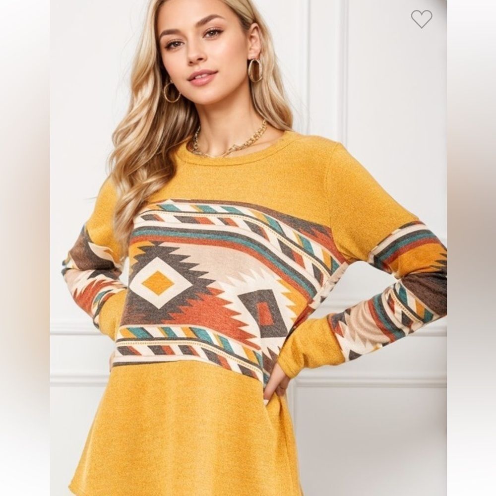 HEIMISH USA Mustard Yellow Aztec Print Long Sleeve Top